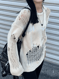 Stetnode Distressed Crochet Knit Sweater