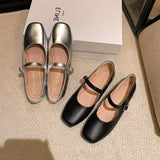 Stetnode Woman Silvery Leather Flats Shoes Fashion Ballet Style Shallow Mouth Single Shoes 2024 Autumn Outdoor Comfort Soft Sole Shoes