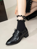 Stetnode Lace-Up Pointed-Toe Shiny Split-Joint Pumps