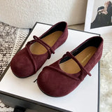 Stetnode Women Deep Brown Flat Soled Boken Shoes Round Shallow Mouth Single Shoes 2024 Autumn Elegant Ballet Style Grandma Shoes