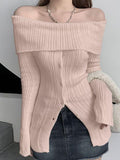 Stetnode Long Sleeve Off-Shoulder Ribbed-Knit Sweater