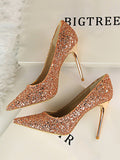 Stetnode Pointed-Toe Sequined Shallow Cut Pumps