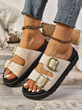 Stetnode Belt Buckle Hollow Open Toe Shiny Sandals Slippers