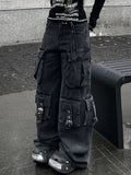 Stetnode Black Vintage Multi Pockets Cargo Jeans