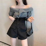 Stetnode 4Xl Suit Black Shorts Women High Waist Irregular Wide Leg Short Pants Office Lady Elegant A Line Loose Shorts Skirts New