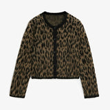 Stetnode Leopard Print Knit Cardigan Women's Loose O-Neck Long Sleeve Casual Color Block Sweater Fashion Button Cardigan Top Y2k