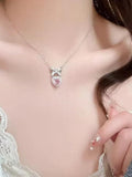 Stetnode Sweet Glittering Bow Pink Heart Pendant Necklace