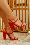 Stetnode  Slingback Block High Heels - Red