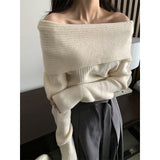 Stetnode Elegant Slash Neck Sweater Women Sexy Off Shoulder Black Knitted Pullovers Korean Aesthetic Knitwear Long Sleeve Jumpers