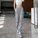 Stetnode Fashion Hole Streetwear Women Harem Pants Summer Harajuku Hollow Out High Waist Elastic Sweatpants Casual Korean Y2k Pants