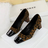 Stetnode Women Leopard Suede High Heels Chic Square Toe Shallow Mouth Single Shoes 2024 Autumn Elegant Evening Party High Heel Shoes