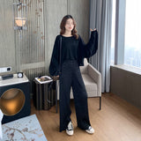 Stetnode Women Pleated Wide Leg Pants High Waist Korean Fashion Black Sequined Elastic Straight Casual Trousers Streetwear New