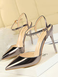 Stetnode Belt Buckle Pointed-Toe Shiny Split-Joint Pumps Sandals