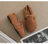 Stetnode Woman Fashion Lamb Wool Plus Warm Flat Shoes Round Toe Shallow Mouth Single Shoes 2025 Autumn Female Casual Cotton Flat Loafers