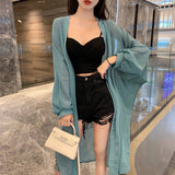 Stetnode Summer Women Blouse Puff Sleeve Long Chiffon Sunscreen Shirts Cardigan Black White Loose Casual Sun Protection Shirt Tops