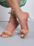 Stetnode Lace-Up Open Toe Split-Joint Square-Toe Pumps Sandals