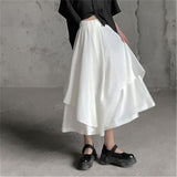 Stetnode Gothic Asymmetrical Cargo Skirts Women Streetwear Punk Irregular High Waist A Line Pleated Skirt Korean Hip Hop Midi Skirt