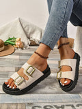 Stetnode Belt Buckle Hollow Open Toe Shiny Sandals Slippers