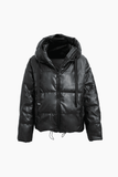 Stetnode Faux Leather Hooded Puffer Jacket