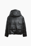 Stetnode Faux Leather Hooded Puffer Jacket