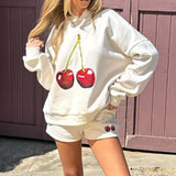 Stetnode Cherry Graphic Letter Print Hoodies Women Autumn Long Sleeve Casual Hooded Sweatshirts Streetwear Fashion Pullover Tops