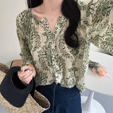 Stetnode Vintage Floral Blouses Women Print Lantern Sleeve Chiffon Shirts Summer Korean Harajuku Elegant Lady Casual Sunscreen Tops