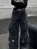 Stetnode Black Vintage Multi Pockets Cargo Jeans