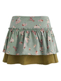 Stetnode Floral Print Ruffle Mini Skirt