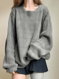 Stetnode Gray Plaid Pullover Knit Sweater