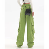 Stetnode back to school spring outfit Adeline Solid Color Straight Leg Multi-Pocket Belt High Waist Cargo Pants