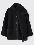 Stetnode New autumn and winter new fashion woolen coat thickened loose with scarf tassels for women