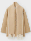 Stetnode New autumn and winter new fashion woolen coat thickened loose with scarf tassels for women