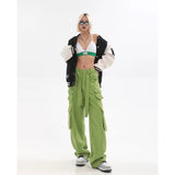 Stetnode back to school spring outfit Adeline Solid Color Straight Leg Multi-Pocket Belt High Waist Cargo Pants