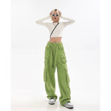 Stetnode back to school spring outfit Adeline Solid Color Straight Leg Multi-Pocket Belt High Waist Cargo Pants