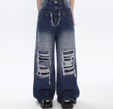 Stetnode back to school spring outfit Jade Patchwork Washed Faded High Waist Ripped Straight Leg Denim Jeans Pants