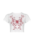 Stetnode White Y2K Butterfly Print Crop Top