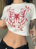 Stetnode White Y2K Butterfly Print Crop Top