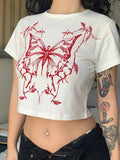 Stetnode White Y2K Butterfly Print Crop Top