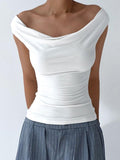 Stetnode White Vintage Cowl Neck Backless Tank Top