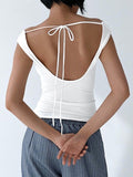 Stetnode White Vintage Cowl Neck Backless Tank Top