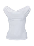 Stetnode White Vintage Cowl Neck Backless Tank Top