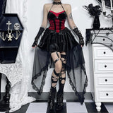 Stetnode Velvet ruched solid lace hem mesh mini skirt | victorian gothic dresses