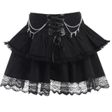 Stetnode Ruched lace hem metal chain lace up zip-up mini skirt | victorian gothic dresses