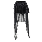 Stetnode Velvet ruched solid lace hem mesh mini skirt | victorian gothic dresses