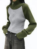 Stetnode Knit Contrast Color High Neck Cardigan