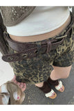 Stetnode Leopard Print Denim Shorts