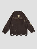 Stetnode Letter Jacquard Ripped Holes Pullover Sweater