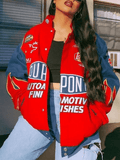 Stetnode Logo Print Moto Varsity Jacket