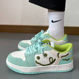 Stetnode back to school Smiling Face Embroidery Mint Green Sneakers