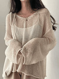 Stetnode Oversized Long Sleeve Crochet Knit Top